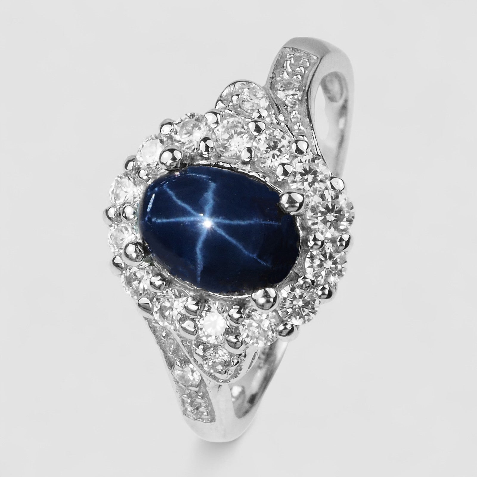 6 Rays Blue Star Sapphire 925 Sterling Silver Ring