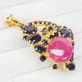Red Ruby 925 Sterling Silver 24K Gold Pendants, Natural Gemstone, Everyday