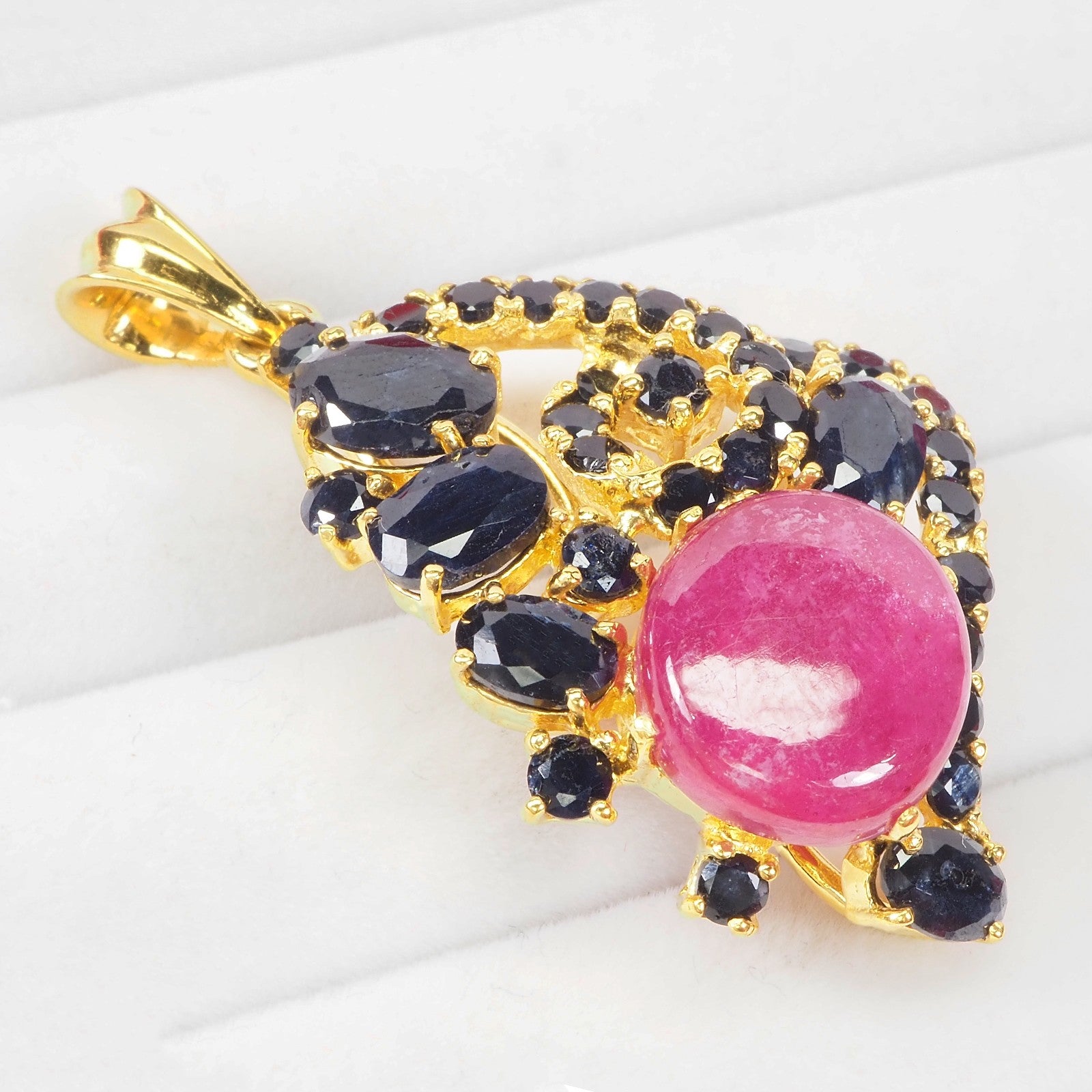 Red Ruby 925 Sterling Silver 24K Gold Pendants, Natural Gemstone, Everyday