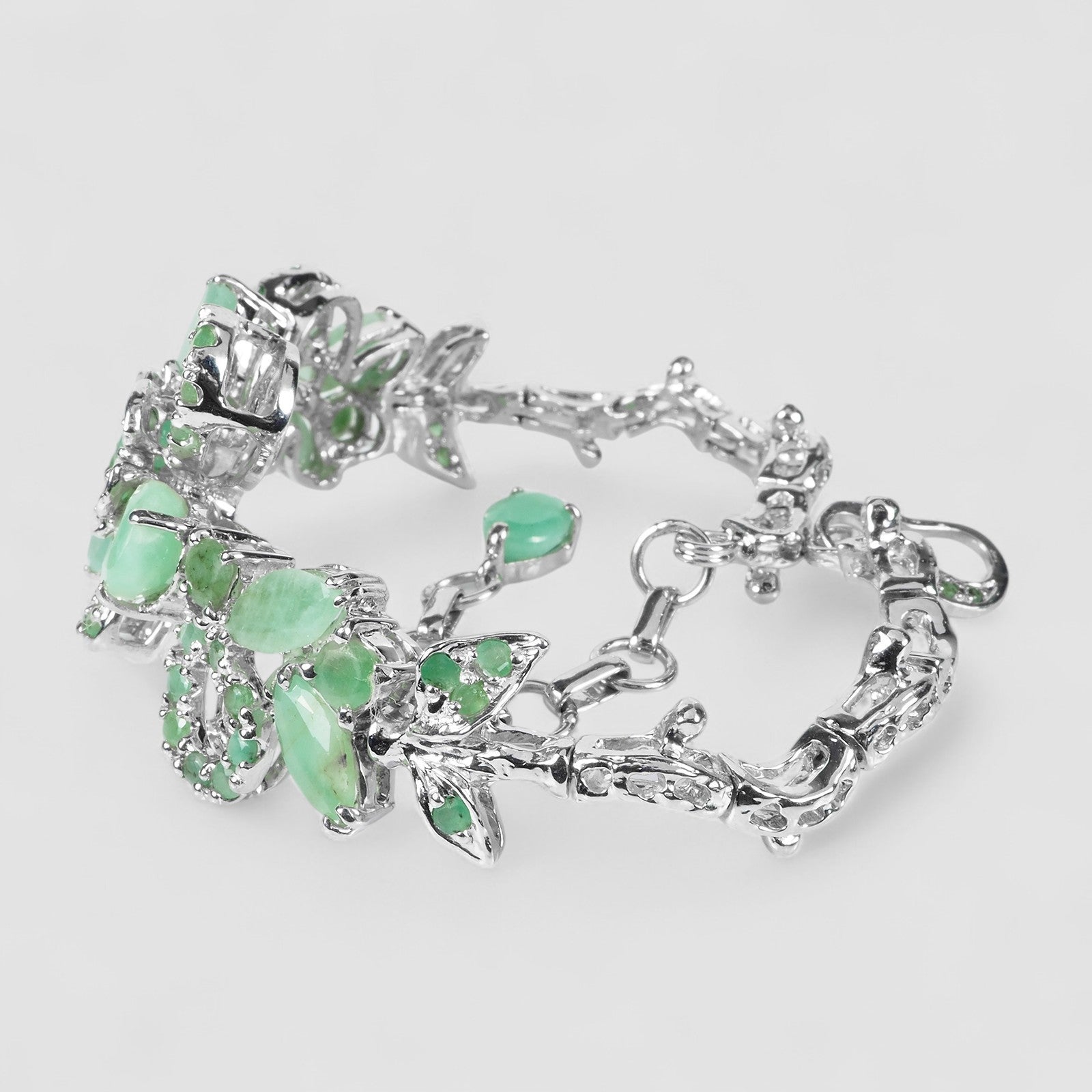 Green Emerald 925 Sterling Silver White Gold Bracelets, Natural Gemstone
