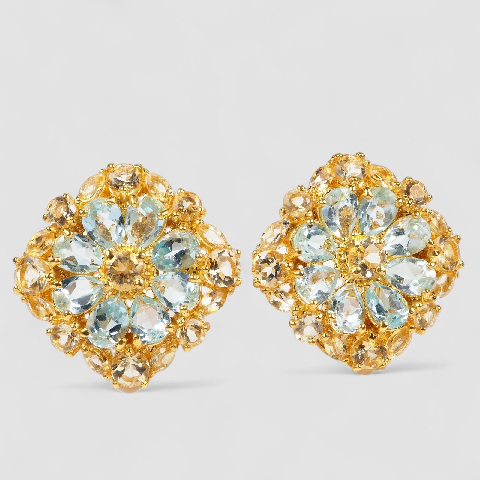 Blue Aquamarine 925 Sterling Silver 24k Gold Earrings, All Occasion Everyday Earrings