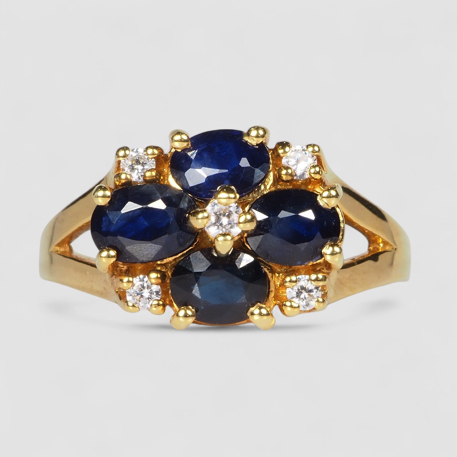 Floral Blue Sapphire 24K 925 Sterling Silver Ring, Minimalist Everyday Gemstone Ring, Gift for Her, Free Resizing