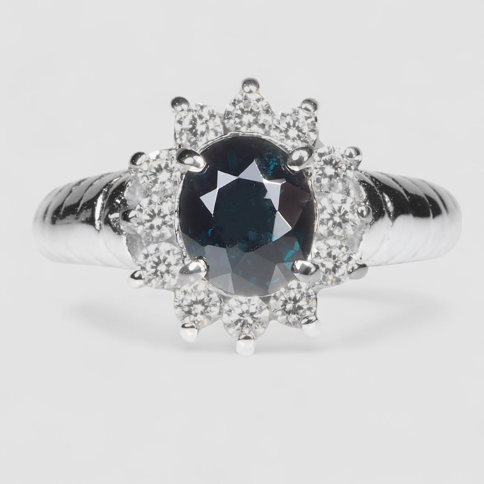 Blue Spinel 925 Sterling Silver Halo Ring, Natural Gemstone, Free Resizing