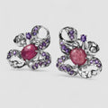 Pink Ruby 925 Sterling Silver White Gold Earrings, 925 Unique Gift for Her, Natural Gemstone