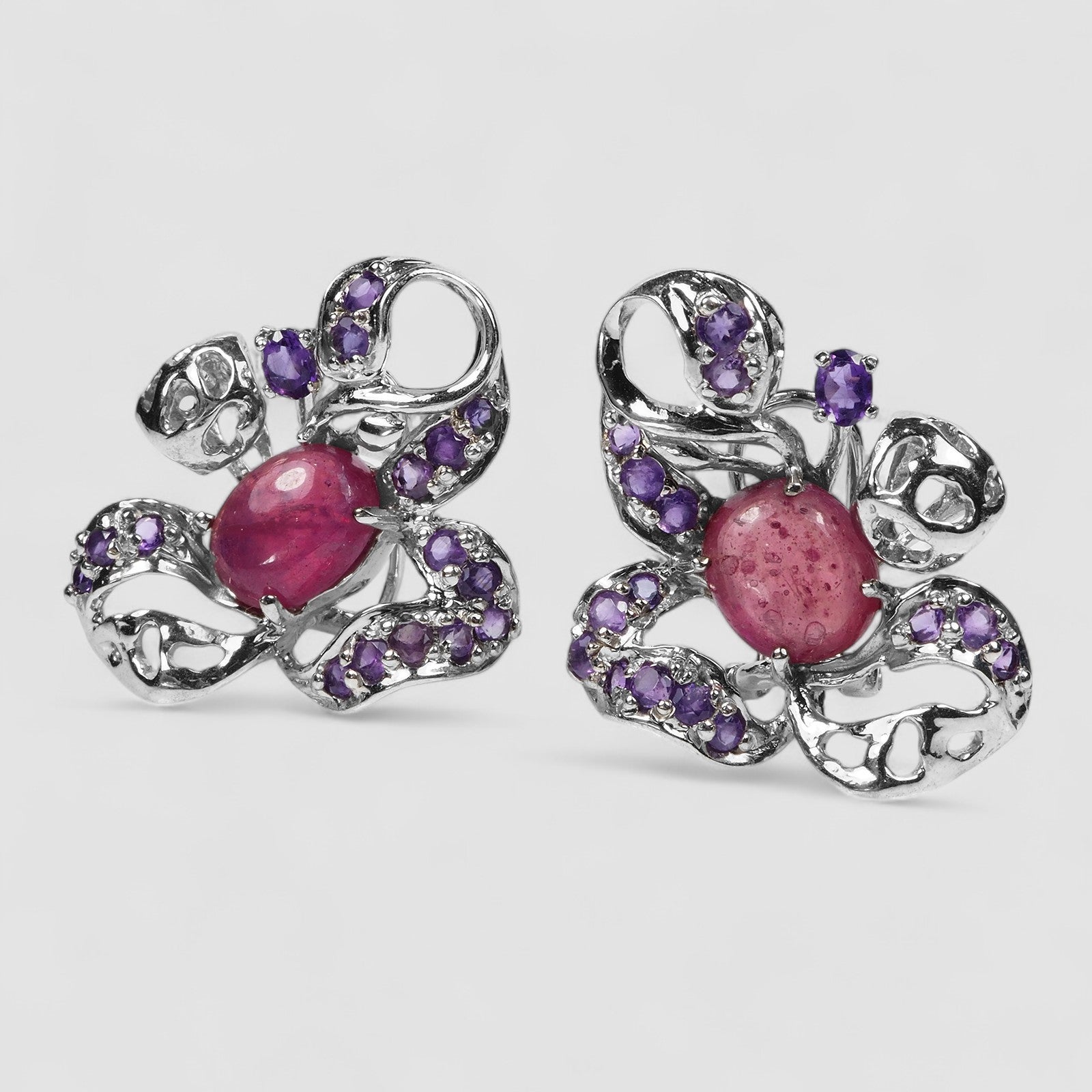 Pink Ruby 925 Sterling Silver White Gold Earrings, 925 Unique Gift for Her, Natural Gemstone
