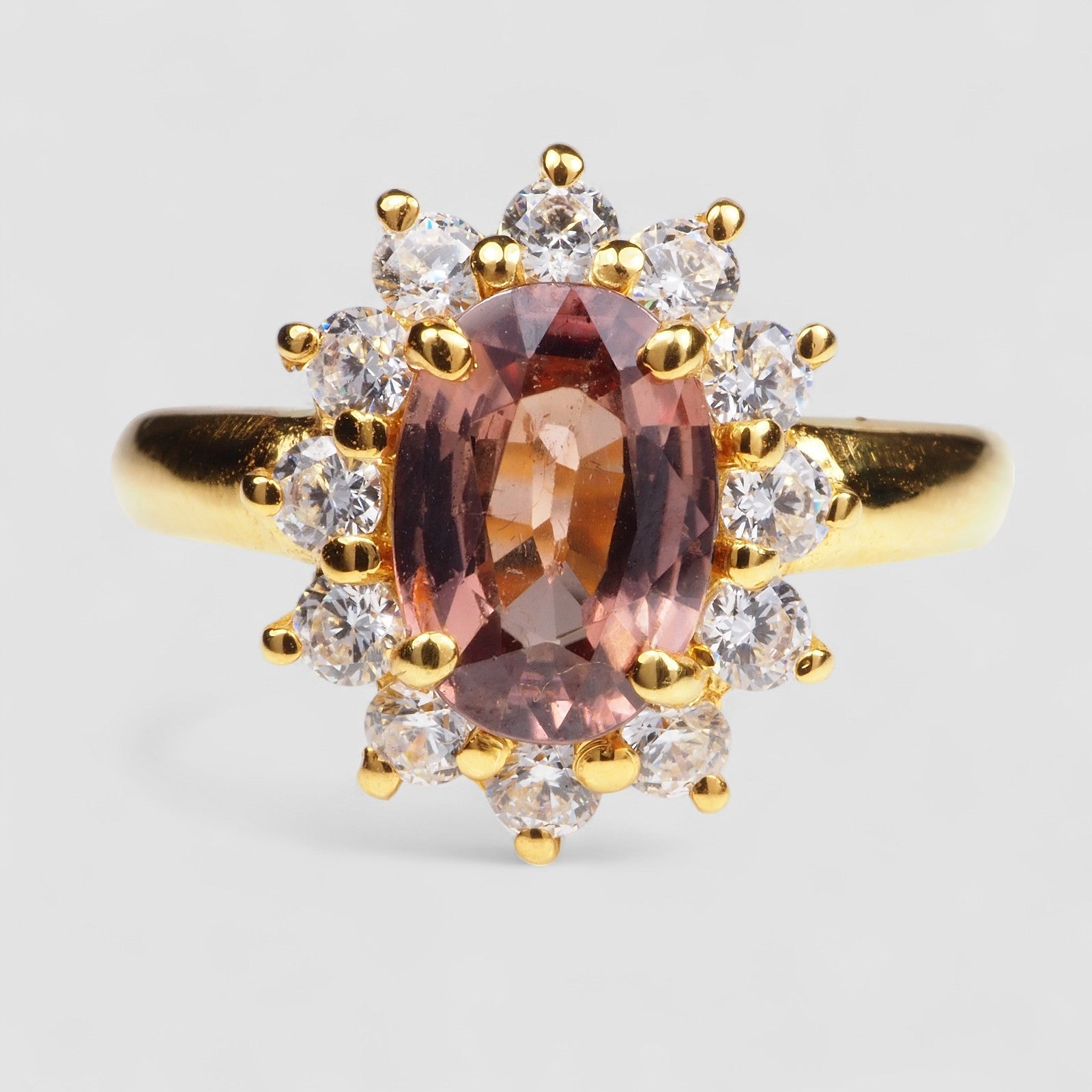 24K Gold Champagne Zircon 925 Sterling Silver Ring