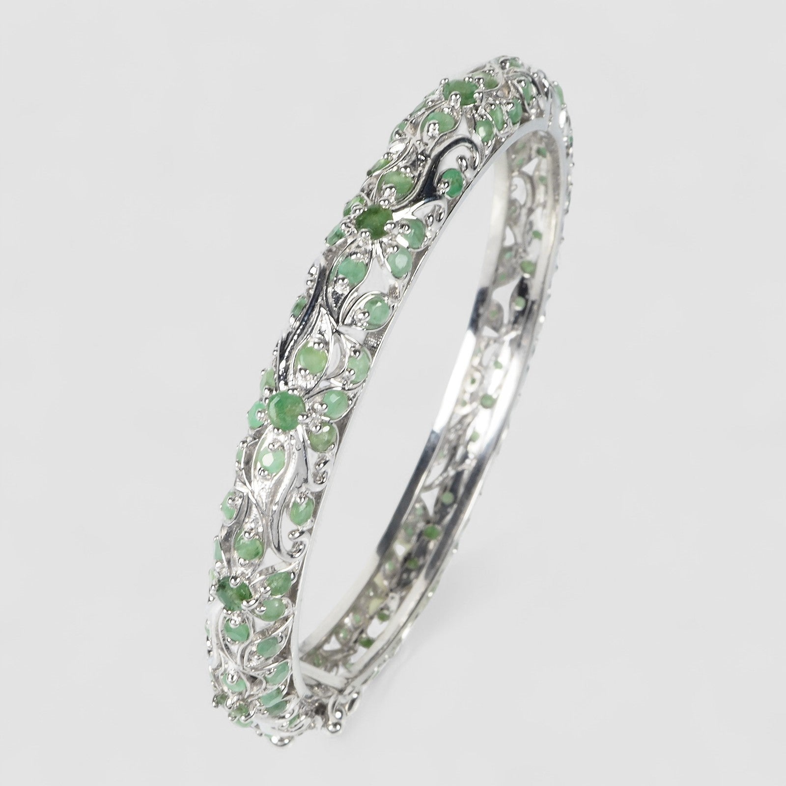 Green Emerald 925 Sterling Silver White Gold Bangle, 925 Genuine Gemstone, Everyday Bangle