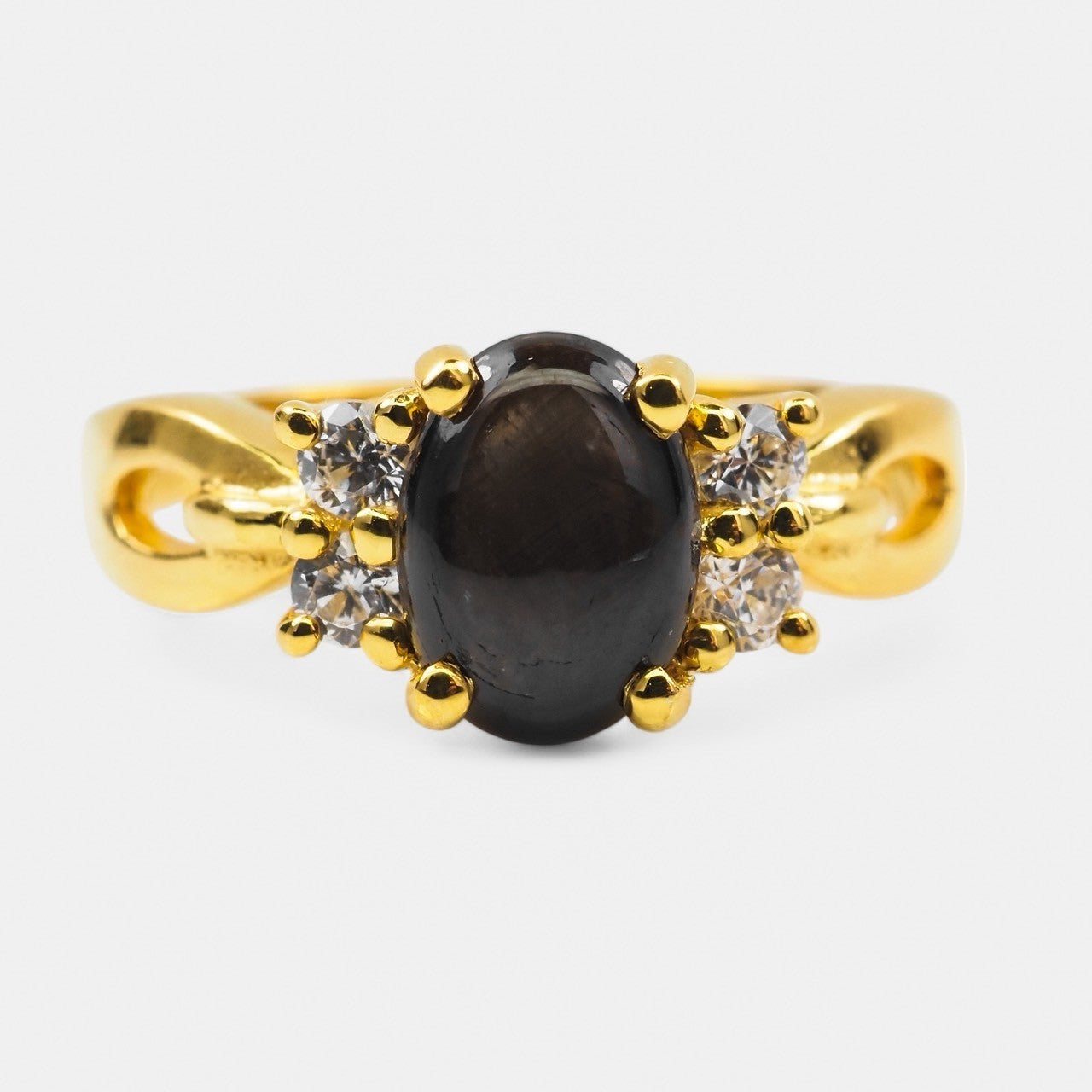 Thailand Black Star Sapphire 24K Gold 925 Sterling Silver Ring, Simple Everyday Ring, Free Resizing