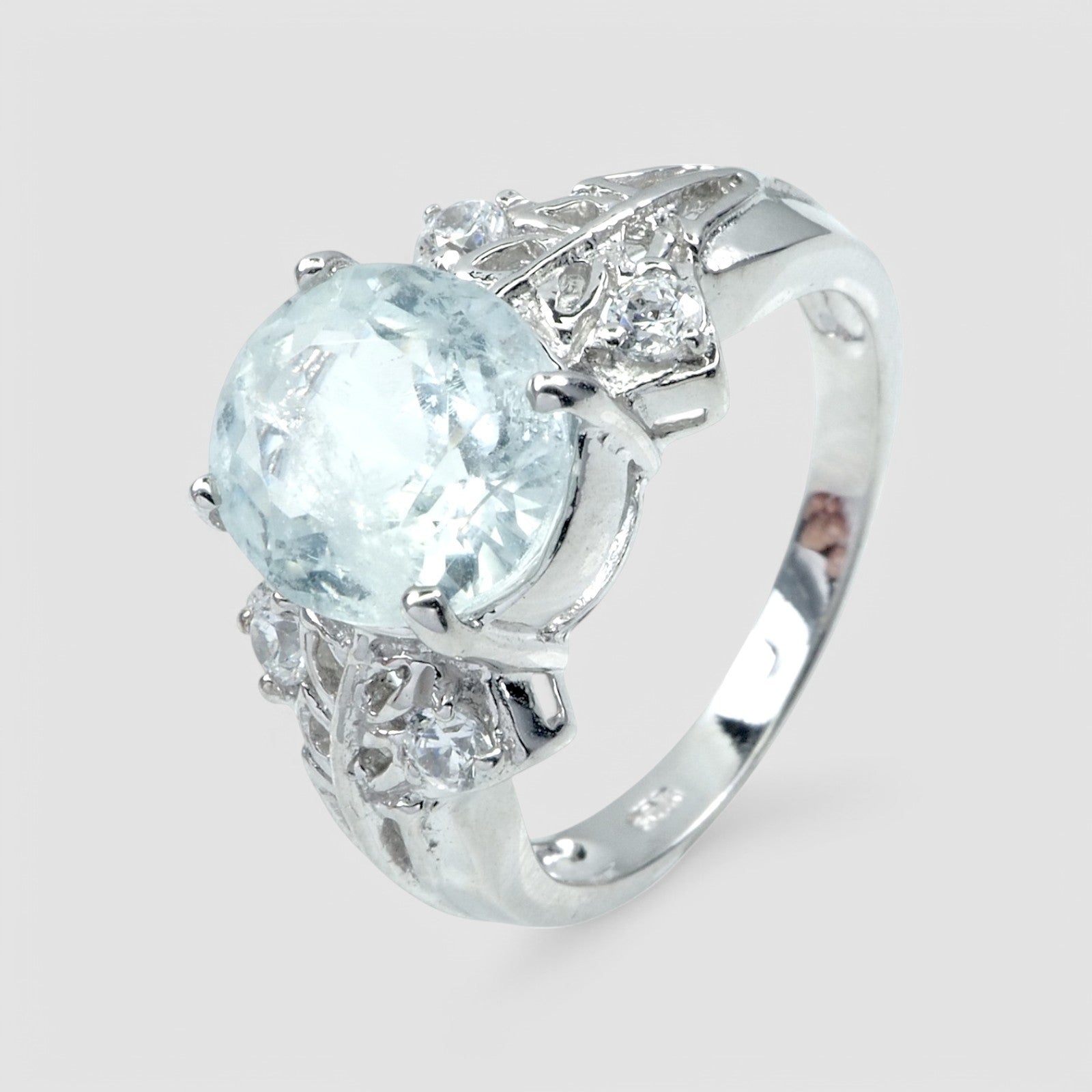 Blue Aquamarine 925 Sterling Silver Ring