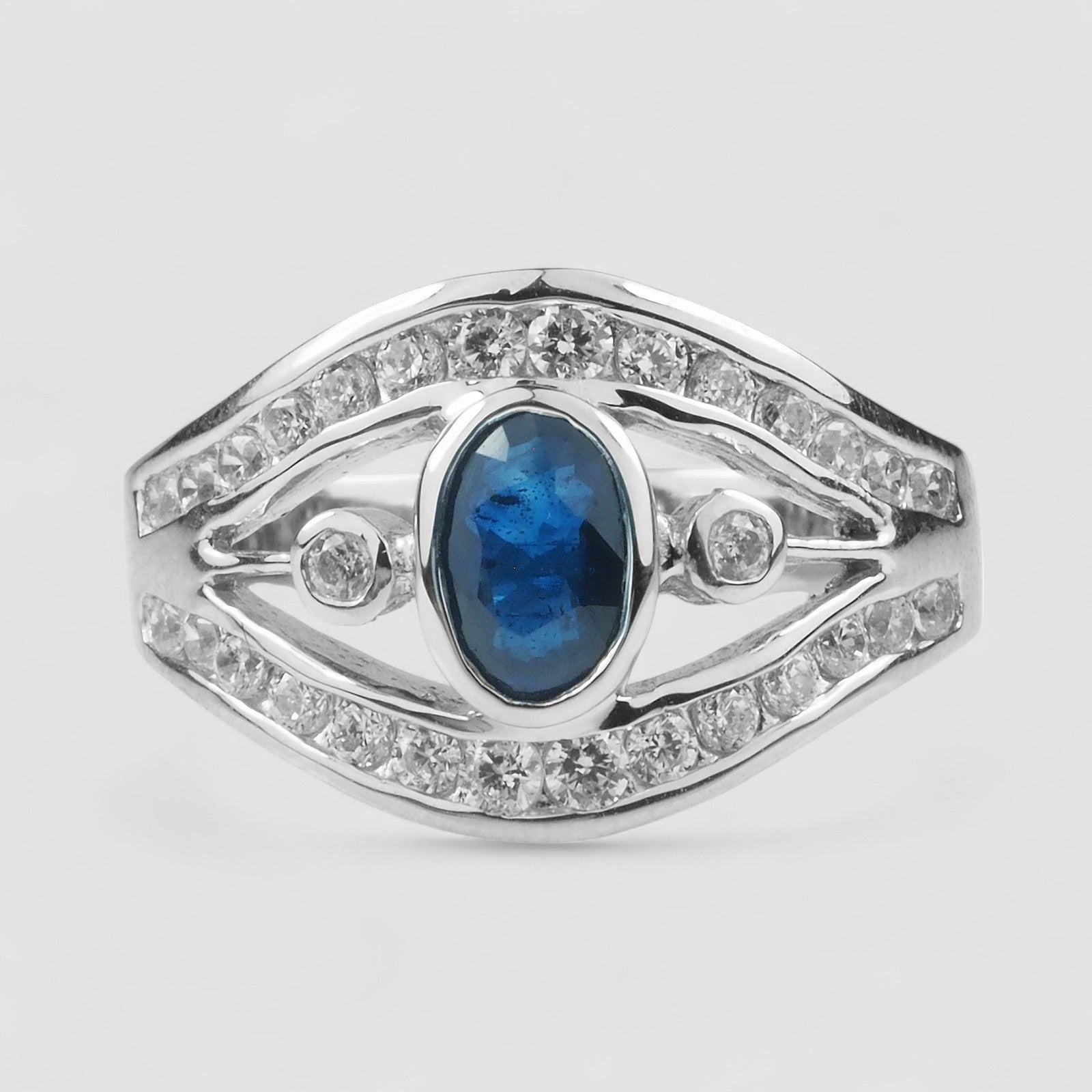 925 Sterling Silver Bezel Ring Blue Sapphire