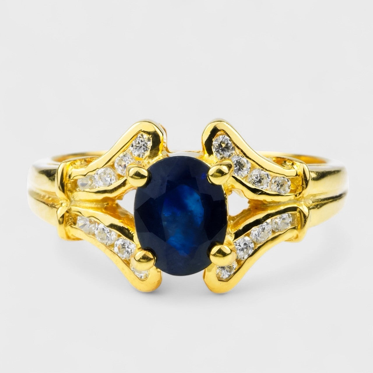Blue Sapphire 925 Sterling Silver 24K Gold Ring