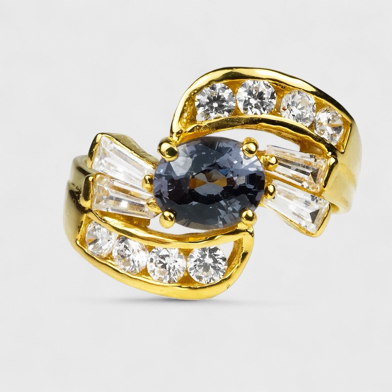 Gray Spinel 925 Sterling Silver 24K Gold Ring
