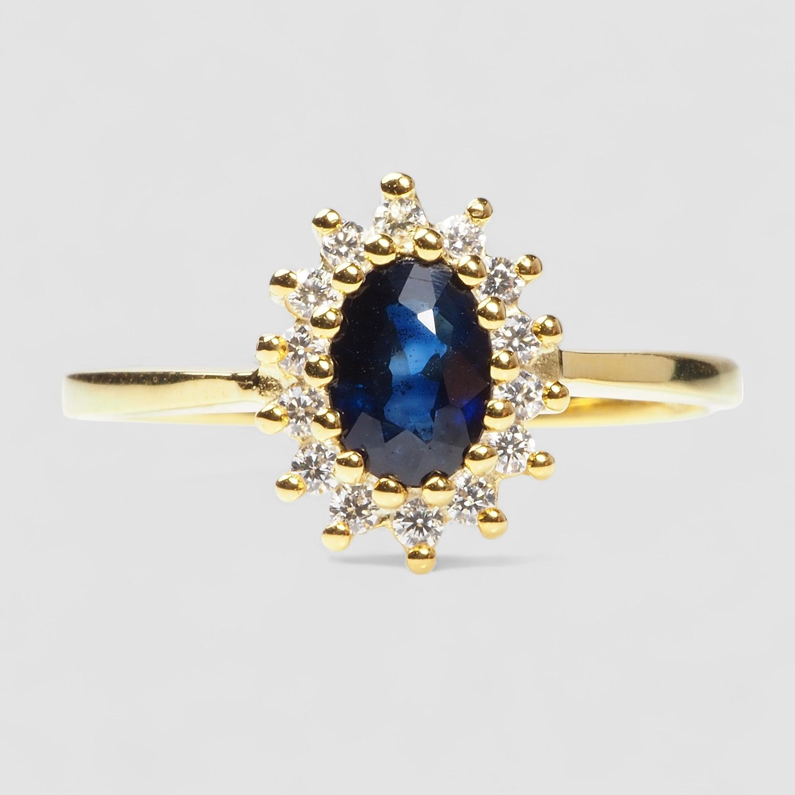 24K Gold 925 Sterling Silver Ring Blue Sapphire