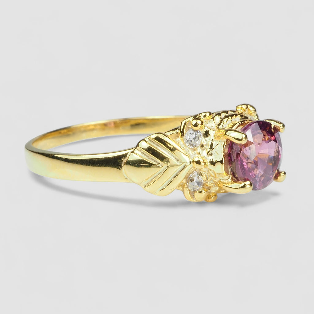 24K GOLD 925 STERLING SILVER RINGS PINK RHODOLITE