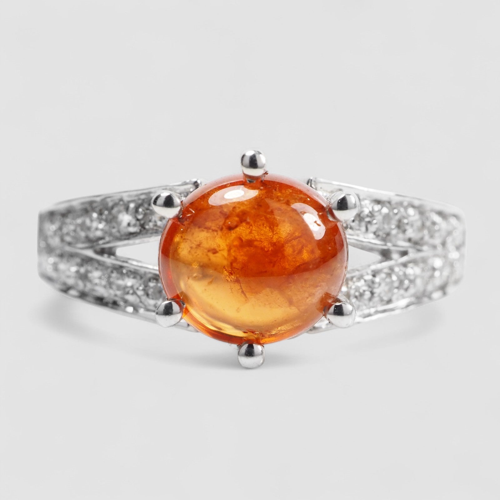 WHITE GOLD 925 STERLING SILVER RINGS ORANGE SPESSARTITE