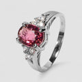 WHITE GOLD 925 STERLING SILVER RING PINK TOURMALINE