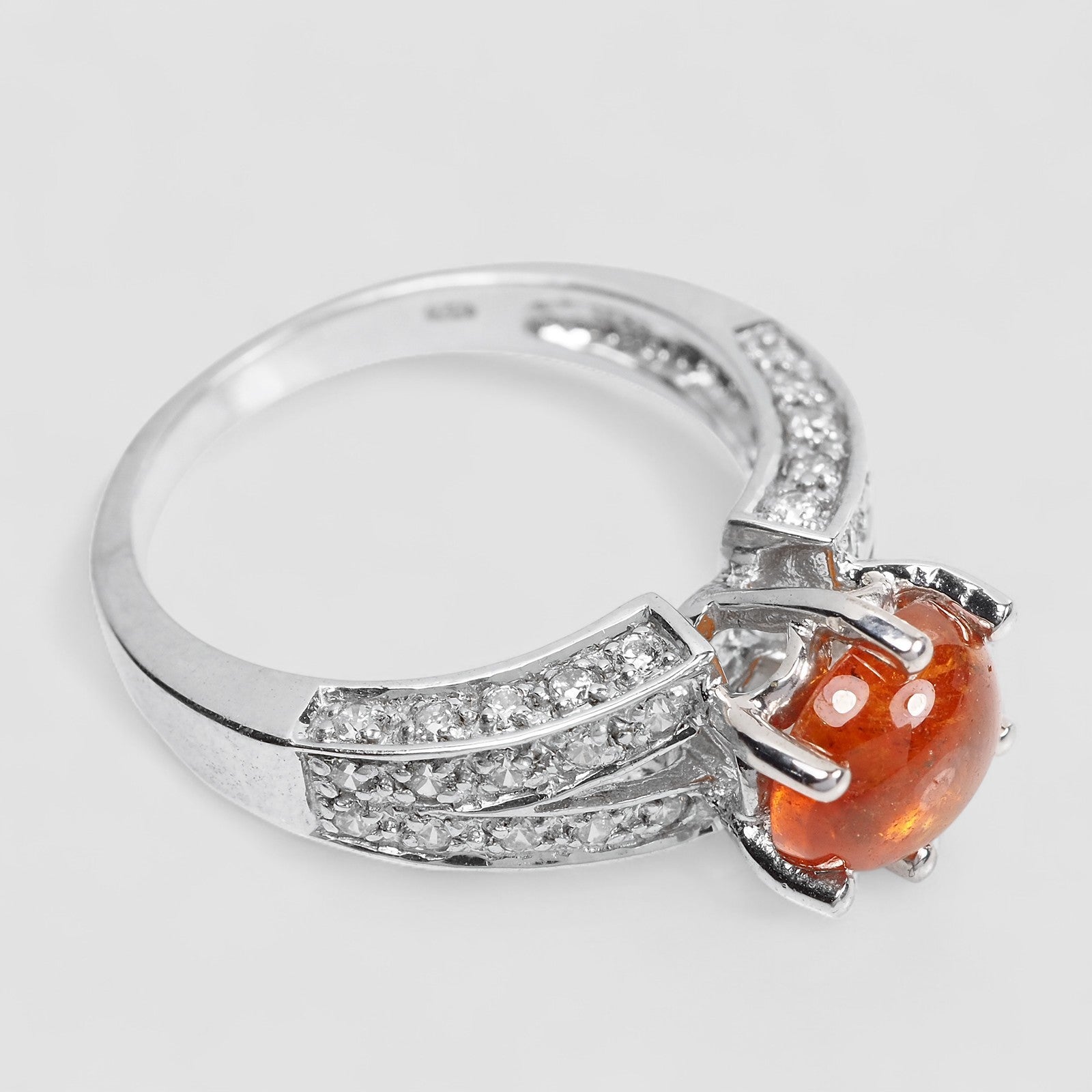 WHITE GOLD 925 STERLING SILVER RINGS ORANGE SPESSARTITE