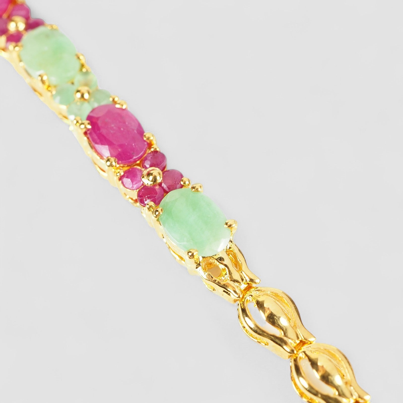 EMERALD & RUBY 24K YELLOW GOLD PLATED 925 STERLING SILVER BRACELET