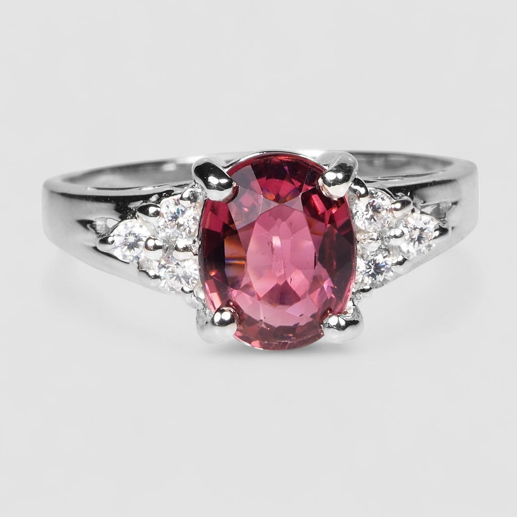 WHITE GOLD 925 STERLING SILVER RING PINK TOURMALINE
