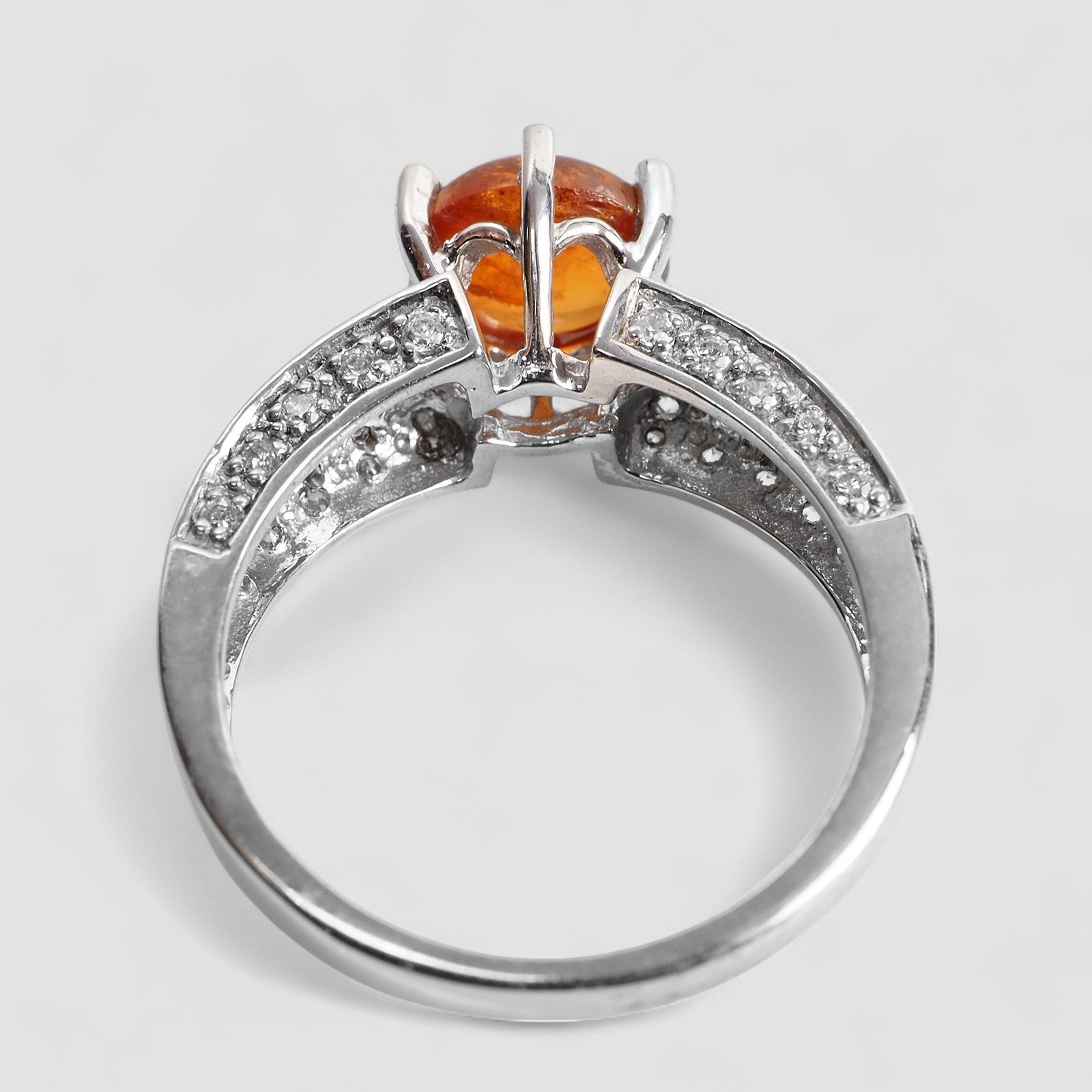 WHITE GOLD 925 STERLING SILVER RINGS ORANGE SPESSARTITE