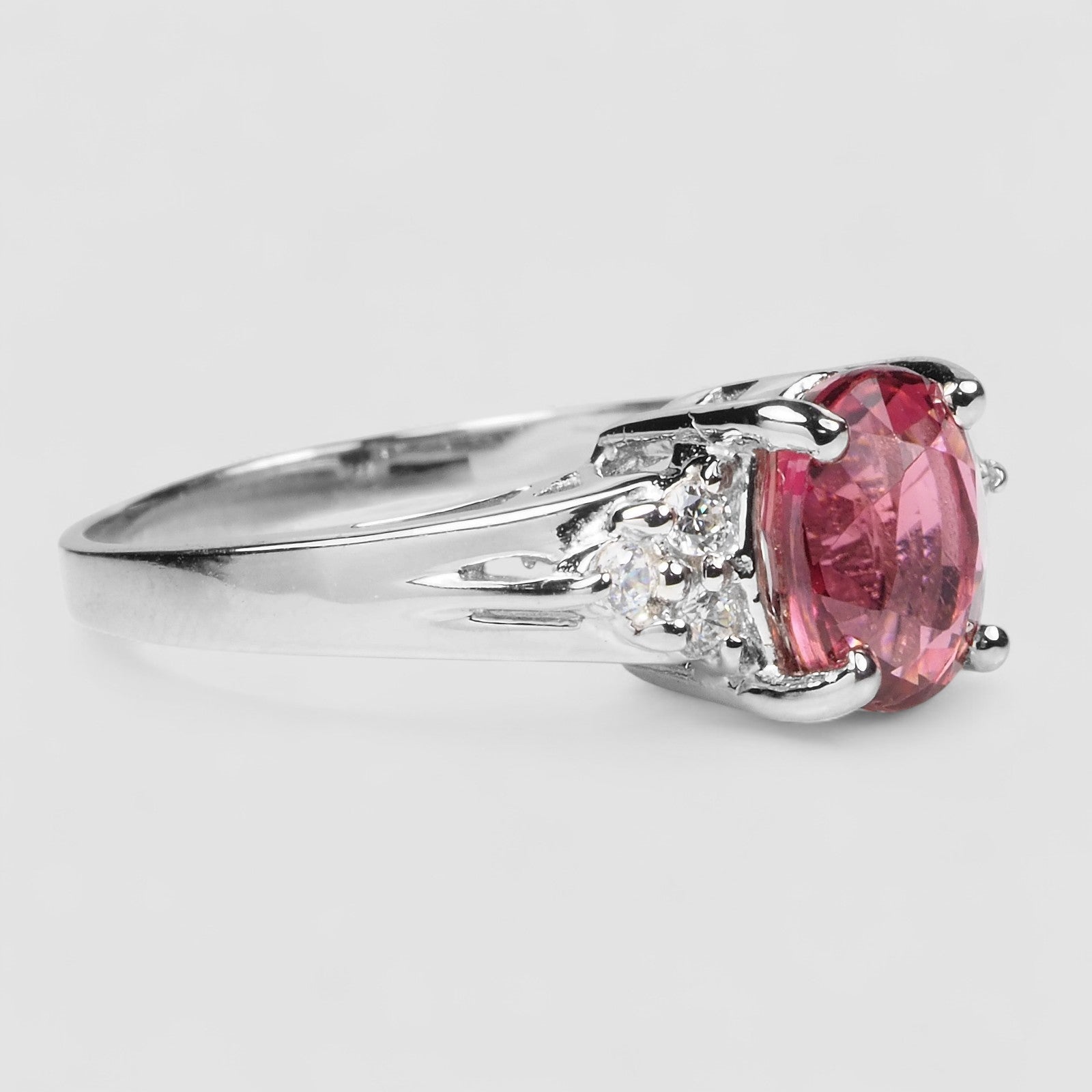 WHITE GOLD 925 STERLING SILVER RING PINK TOURMALINE