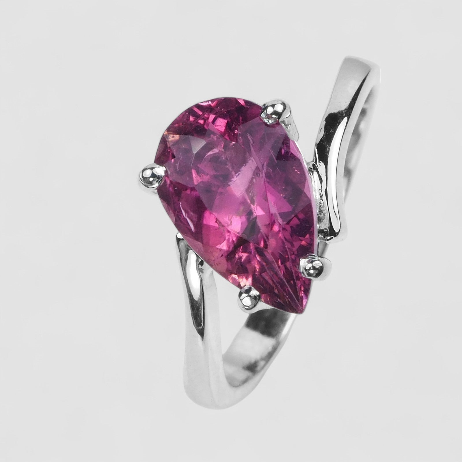 925 STERLING SILVER WHITE GOLD RINGS PINK TOURMALINE