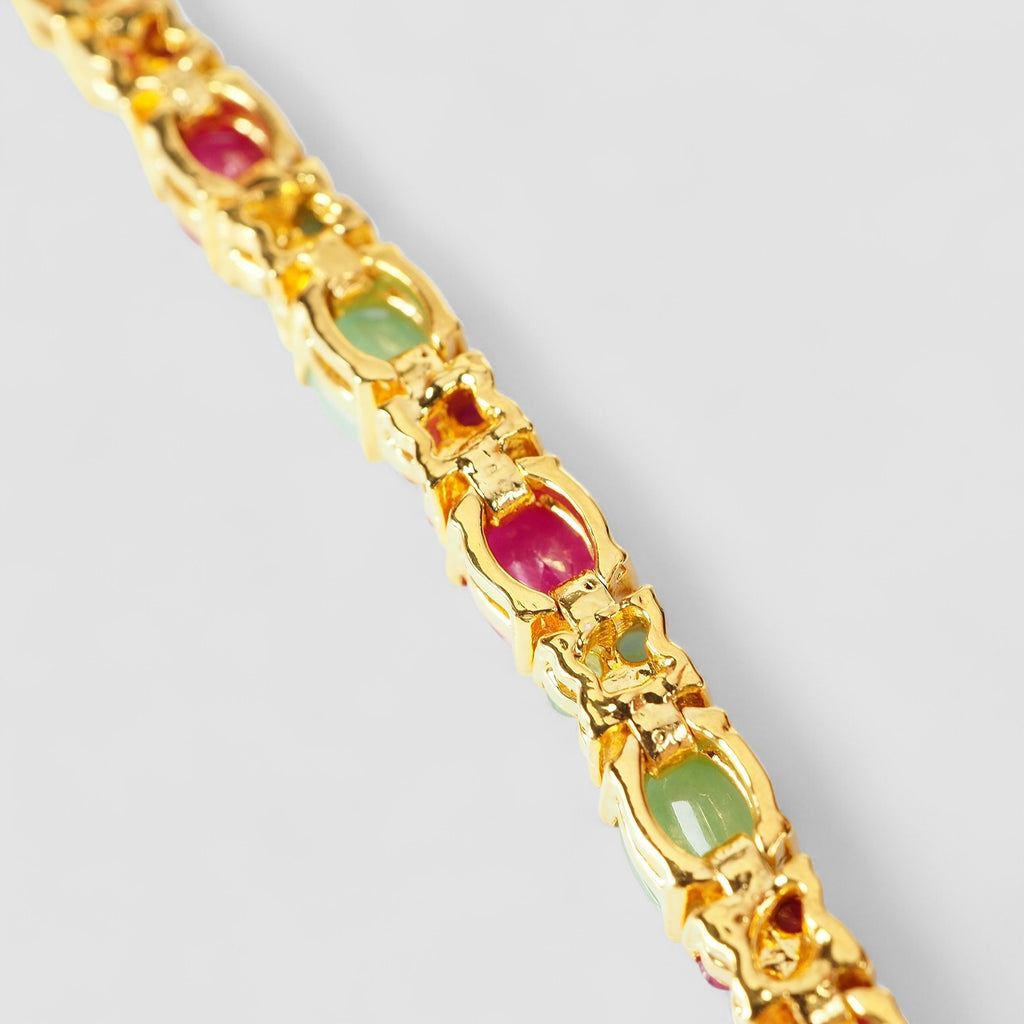 EMERALD & RUBY 24K YELLOW GOLD PLATED 925 STERLING SILVER BRACELET
