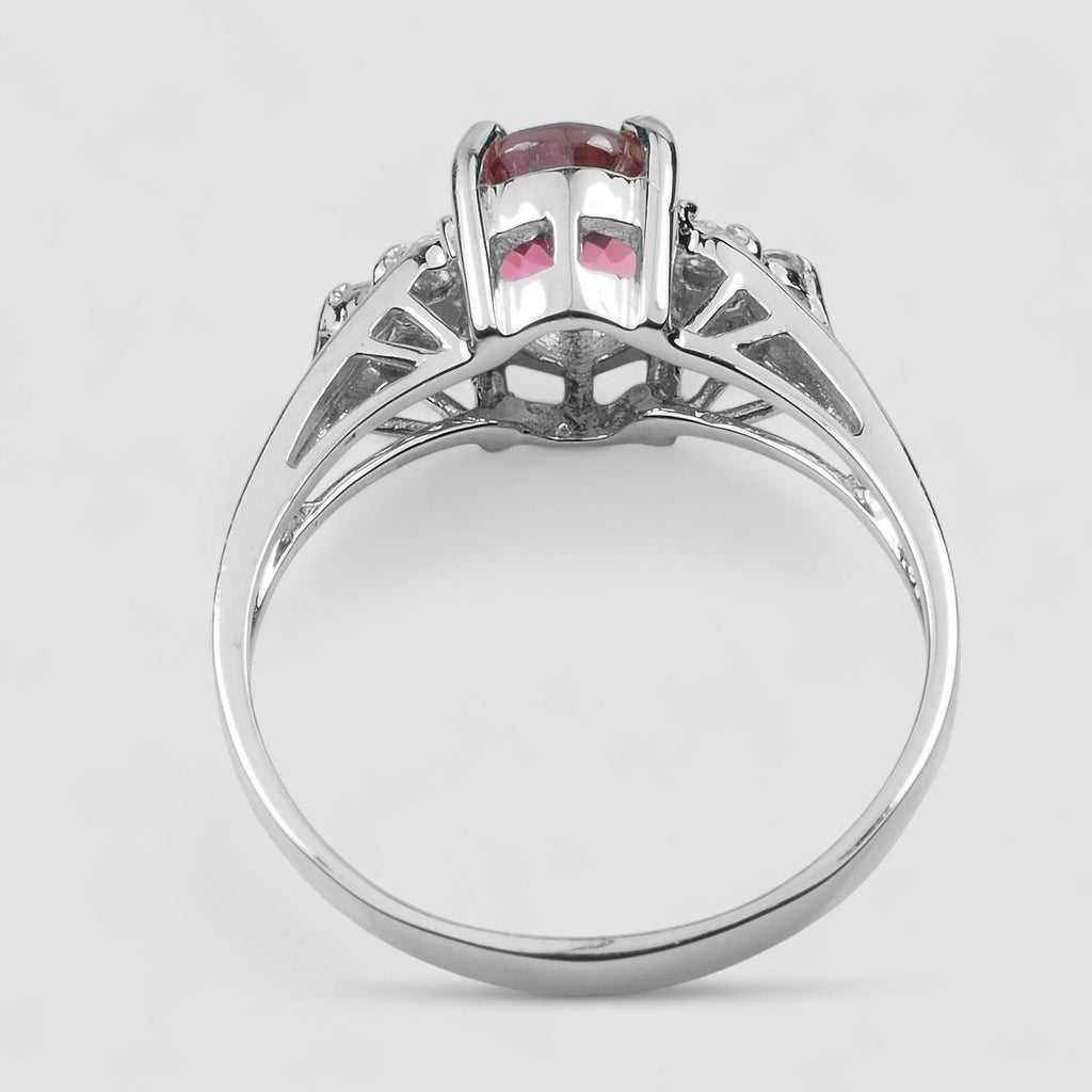 WHITE GOLD 925 STERLING SILVER RING PINK TOURMALINE
