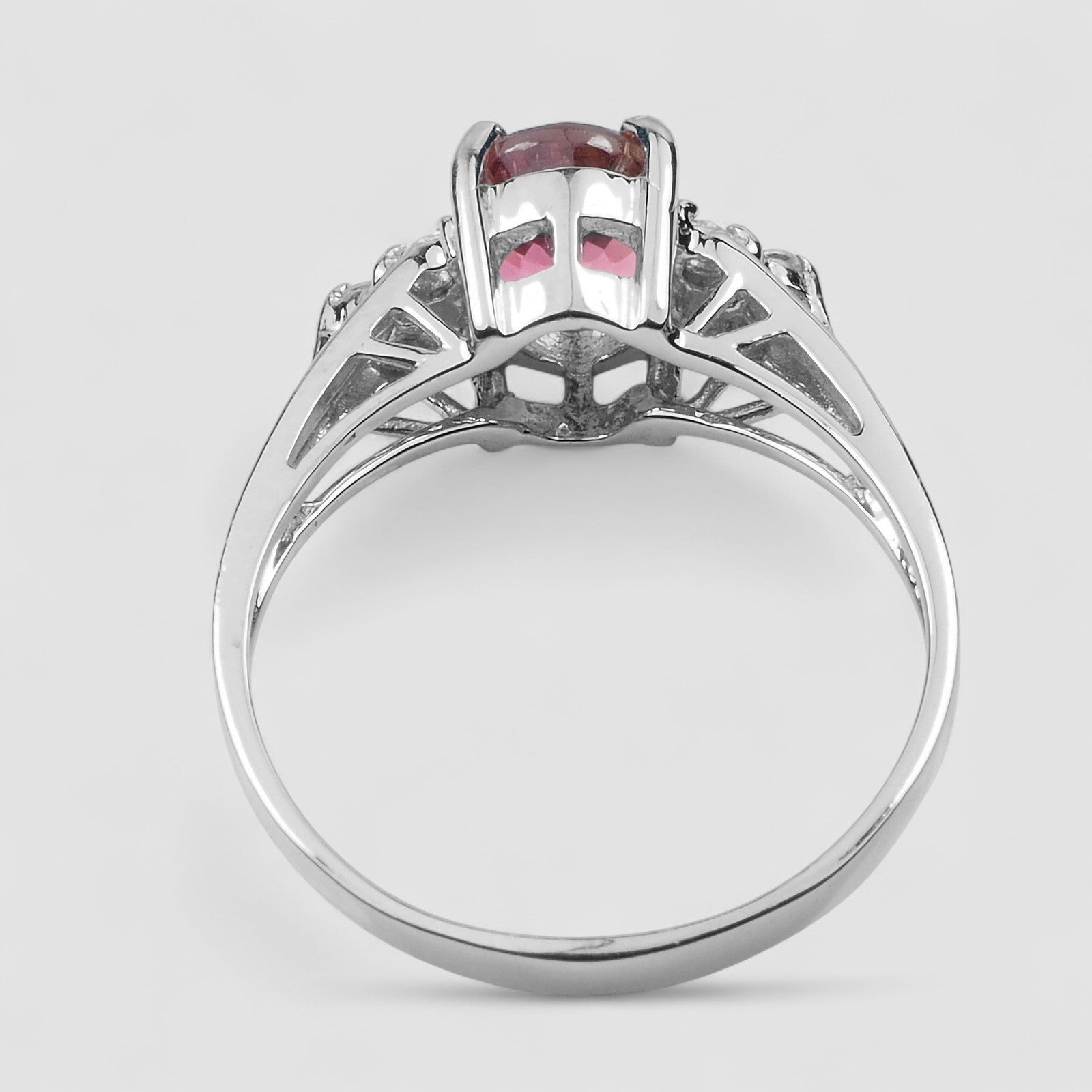 WHITE GOLD 925 STERLING SILVER RING PINK TOURMALINE