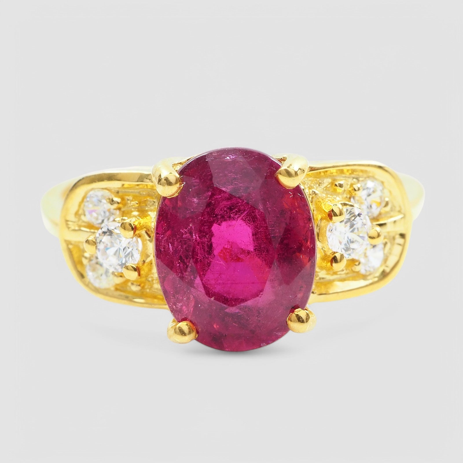 Pink Rubellite Tourmaline 24k Yellow Gold Plated 925 Sterling Silver Ring
