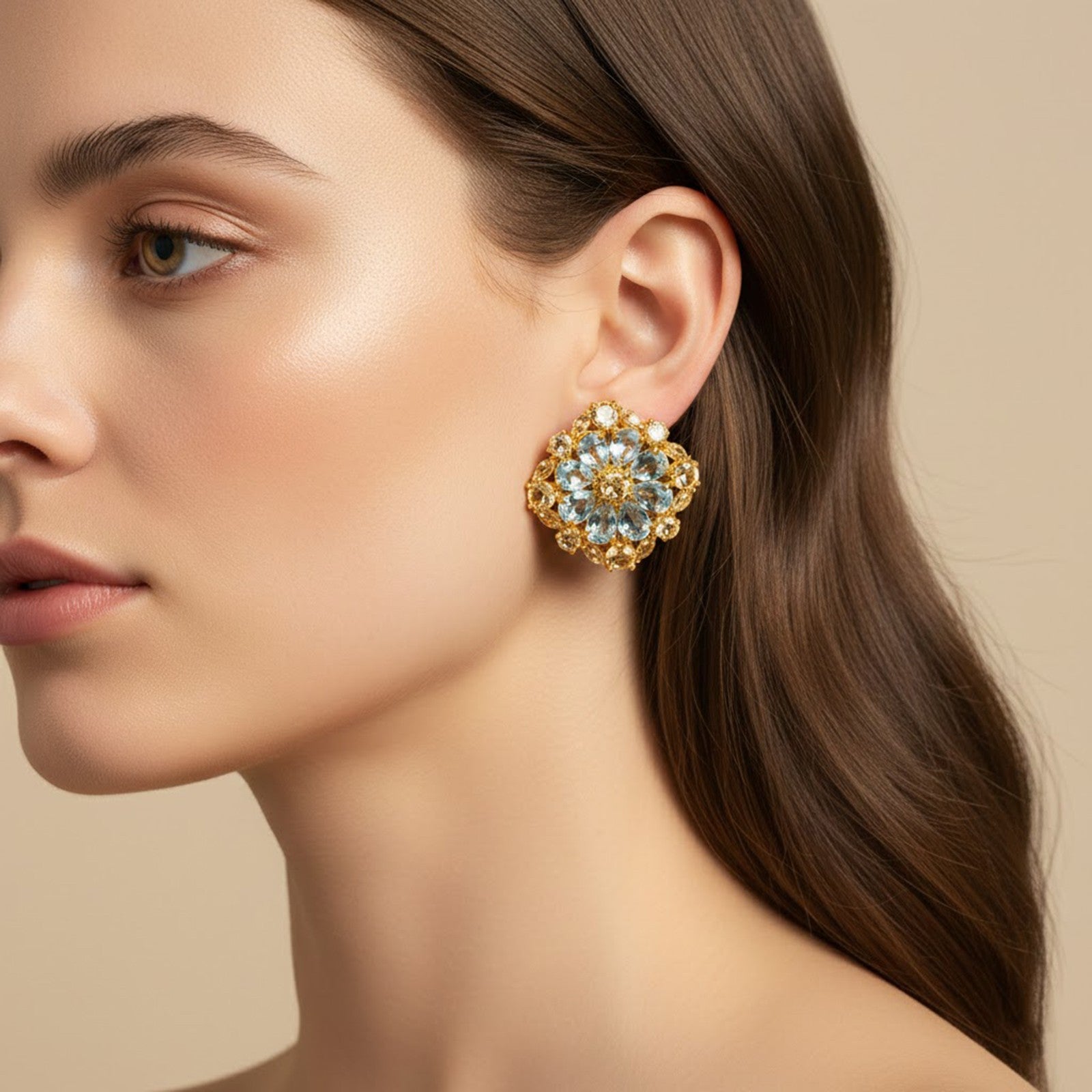Blue Aquamarine 925 Sterling Silver 24k Gold Earrings, All Occasion Everyday Earrings