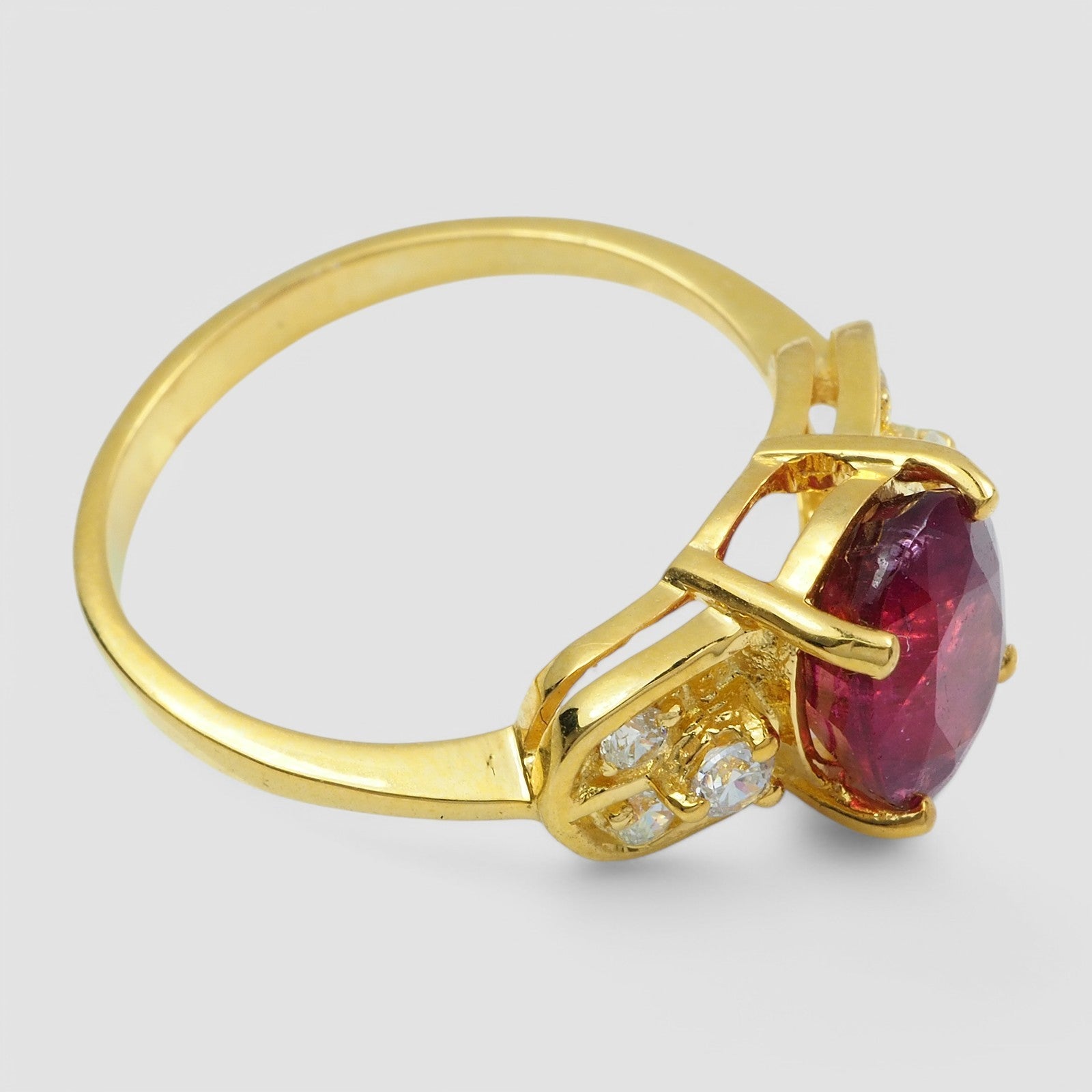 Pink Rubellite Tourmaline 24k Yellow Gold Plated 925 Sterling Silver Ring