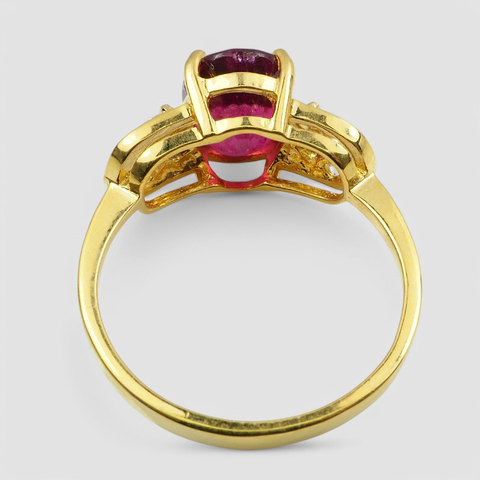 Pink Rubellite Tourmaline 24k Yellow Gold Plated 925 Sterling Silver Ring