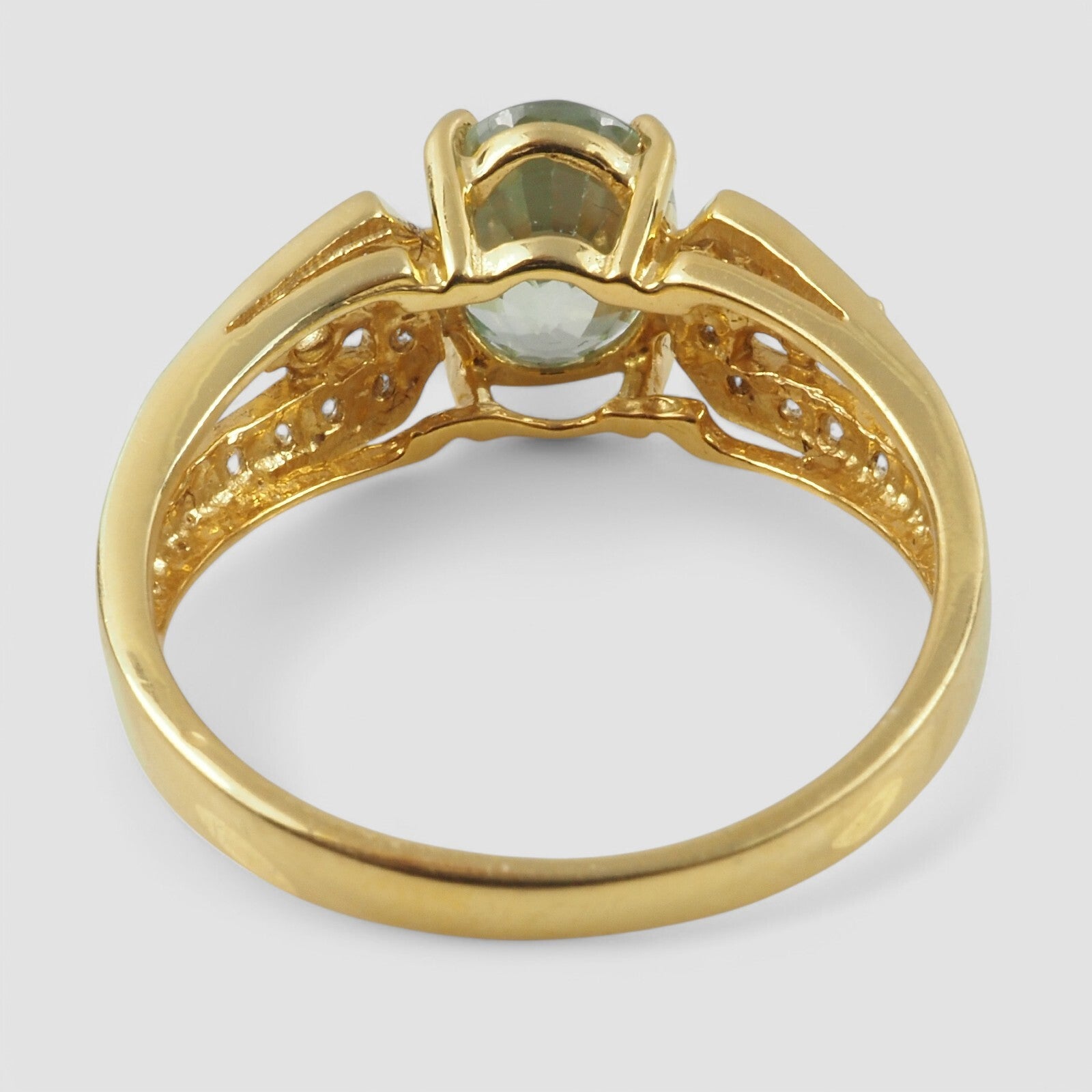 GREEN AQUAMARINE 24K GOLD 925 STERLING SILVER RING