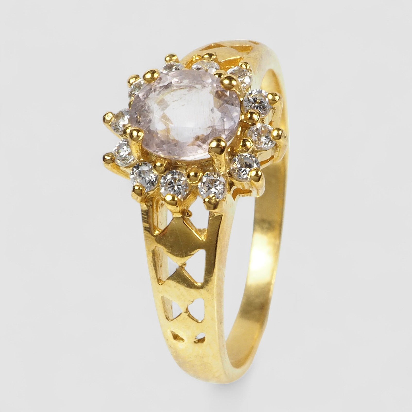 CHAMPAGNE SAPPHIRE 925 STERLING SILVER 24K GOLD PLATED RING