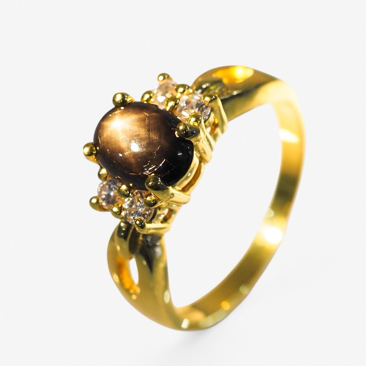 Thailand Black Star Sapphire 24K Gold 925 Sterling Silver Ring, Simple Everyday Ring, Free Resizing