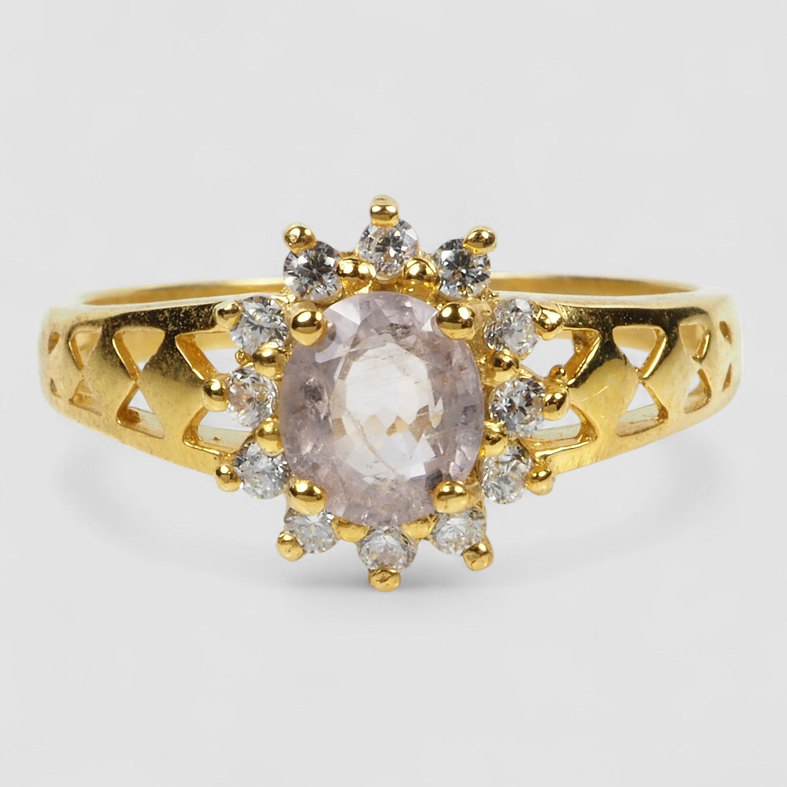 CHAMPAGNE SAPPHIRE 925 STERLING SILVER 24K GOLD PLATED RING