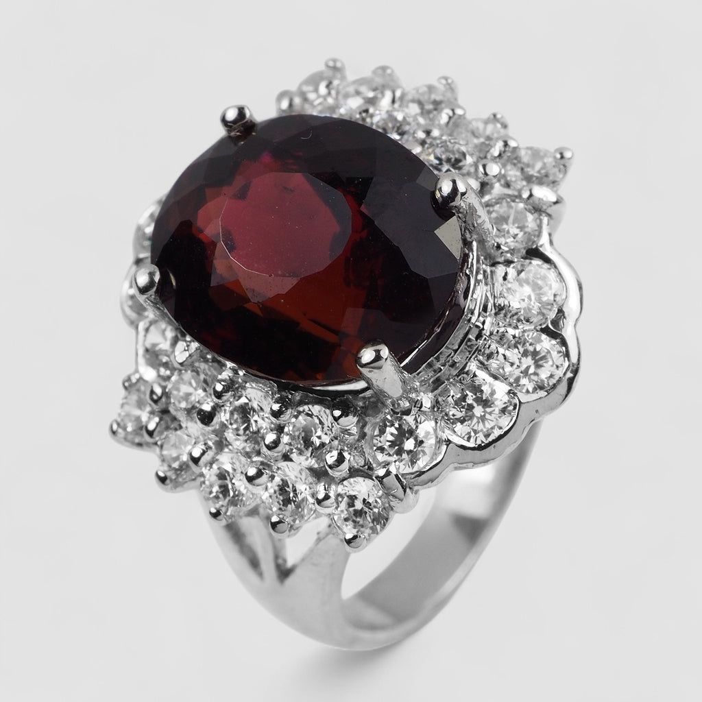 925 STERLING SILVER WHITE GOLD PLATED RING RED TOURMALINE