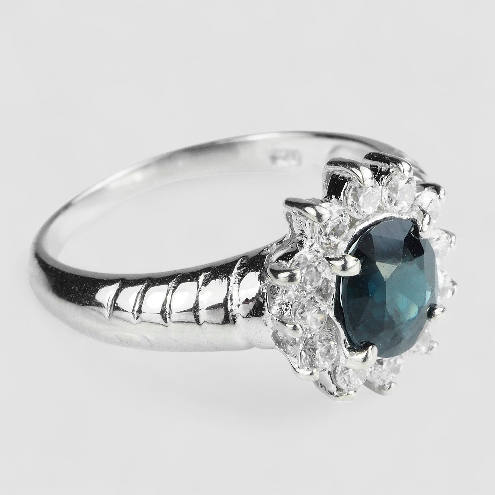 Blue Spinel 925 Sterling Silver Halo Ring, Natural Gemstone, Free Resizing