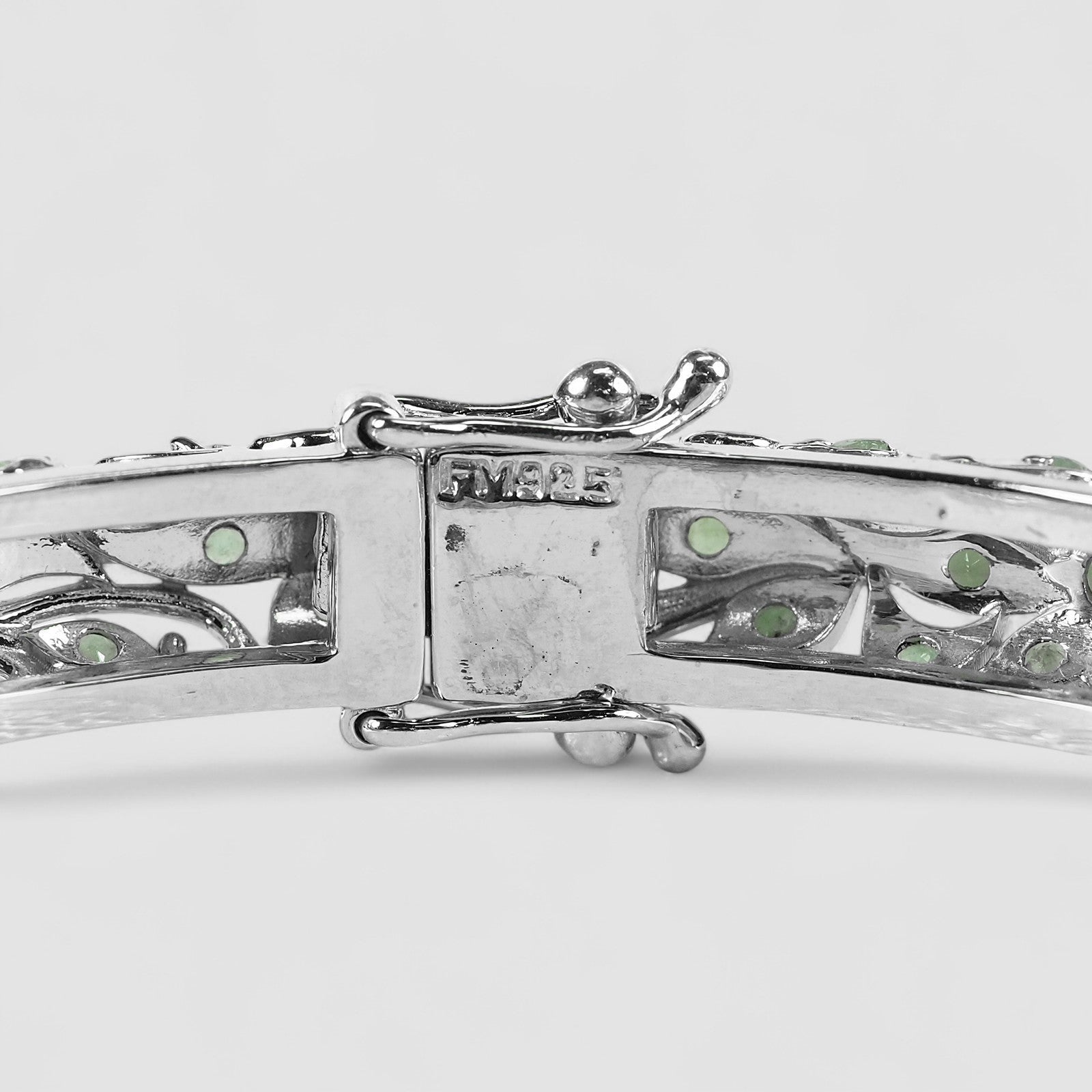 Green Emerald 925 Sterling Silver White Gold Bangle, 925 Genuine Gemstone, Everyday Bangle