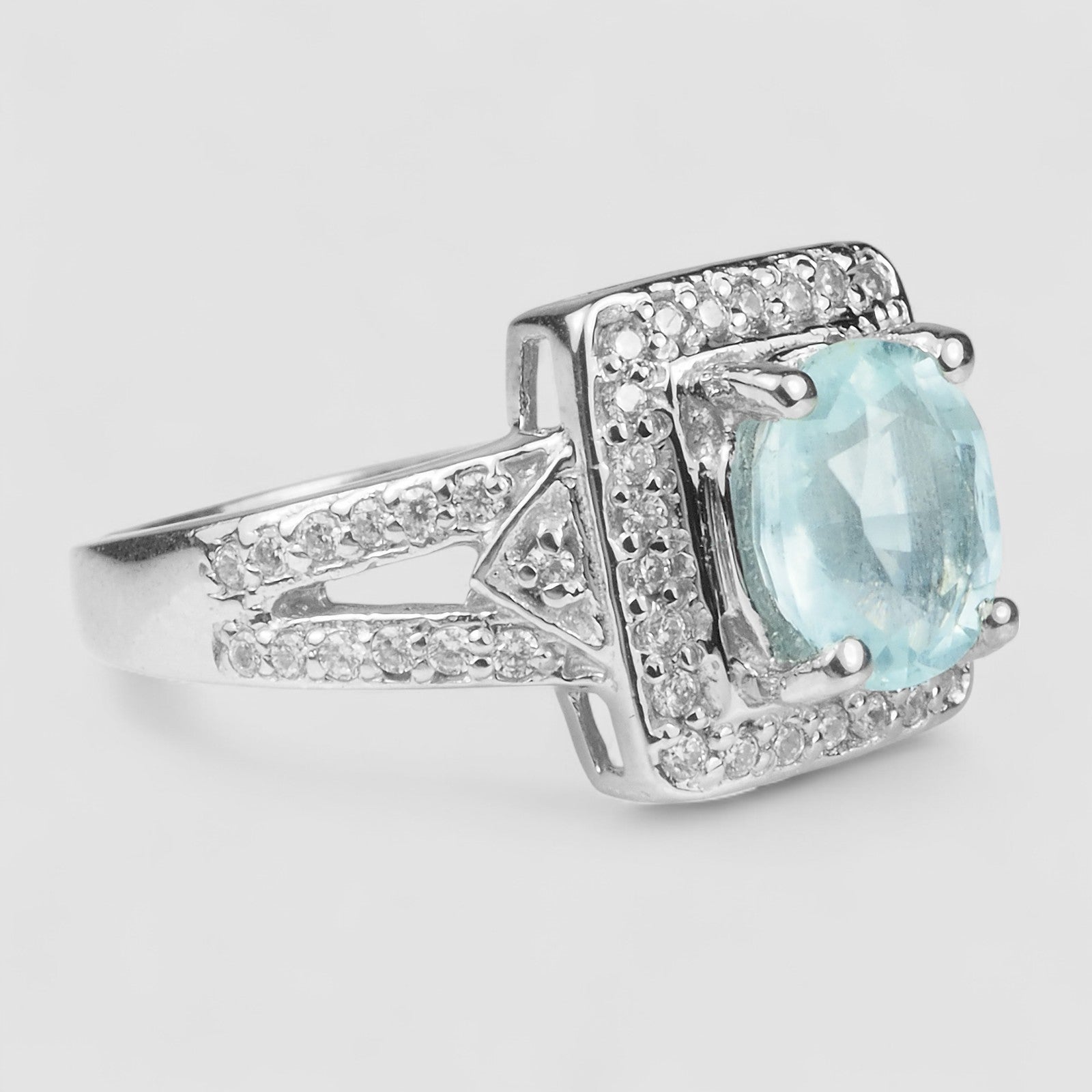 Blue Aquamarine 925 Sterling Silver Ring