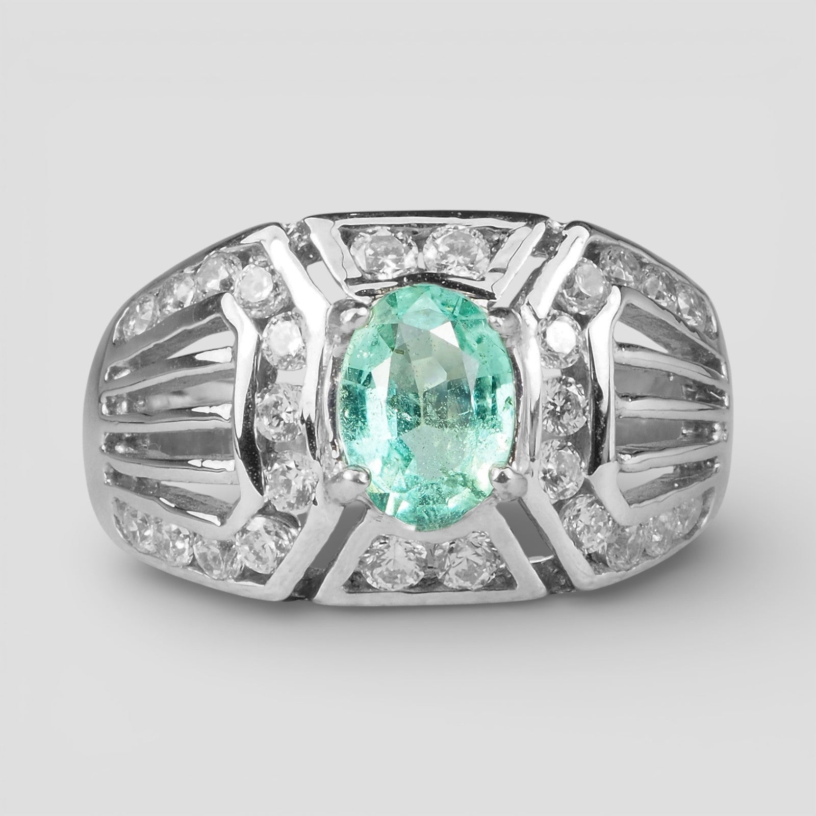 925 Sterling Silver Ring Green Emerald
