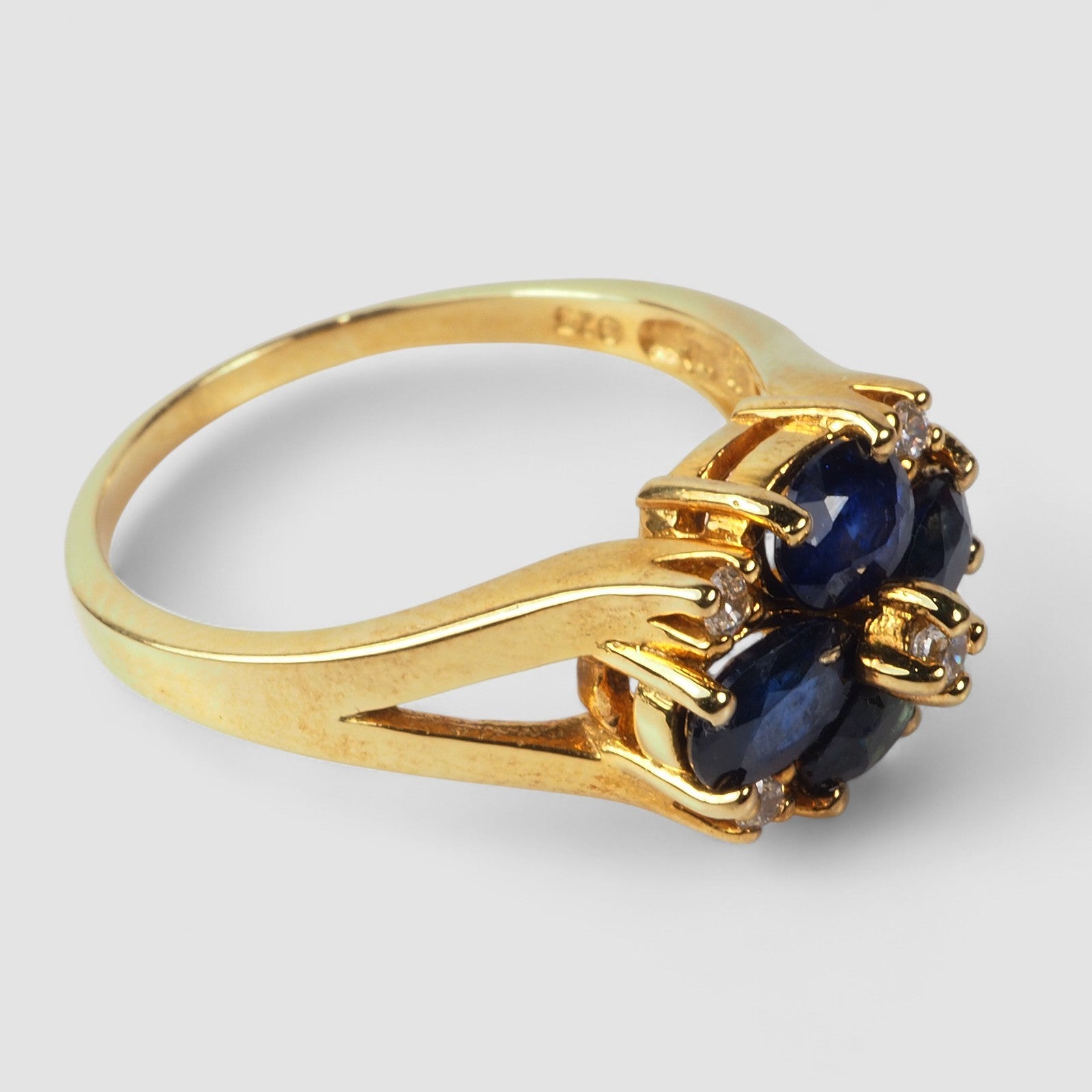Floral Blue Sapphire 24K 925 Sterling Silver Ring, Minimalist Everyday Gemstone Ring, Gift for Her, Free Resizing