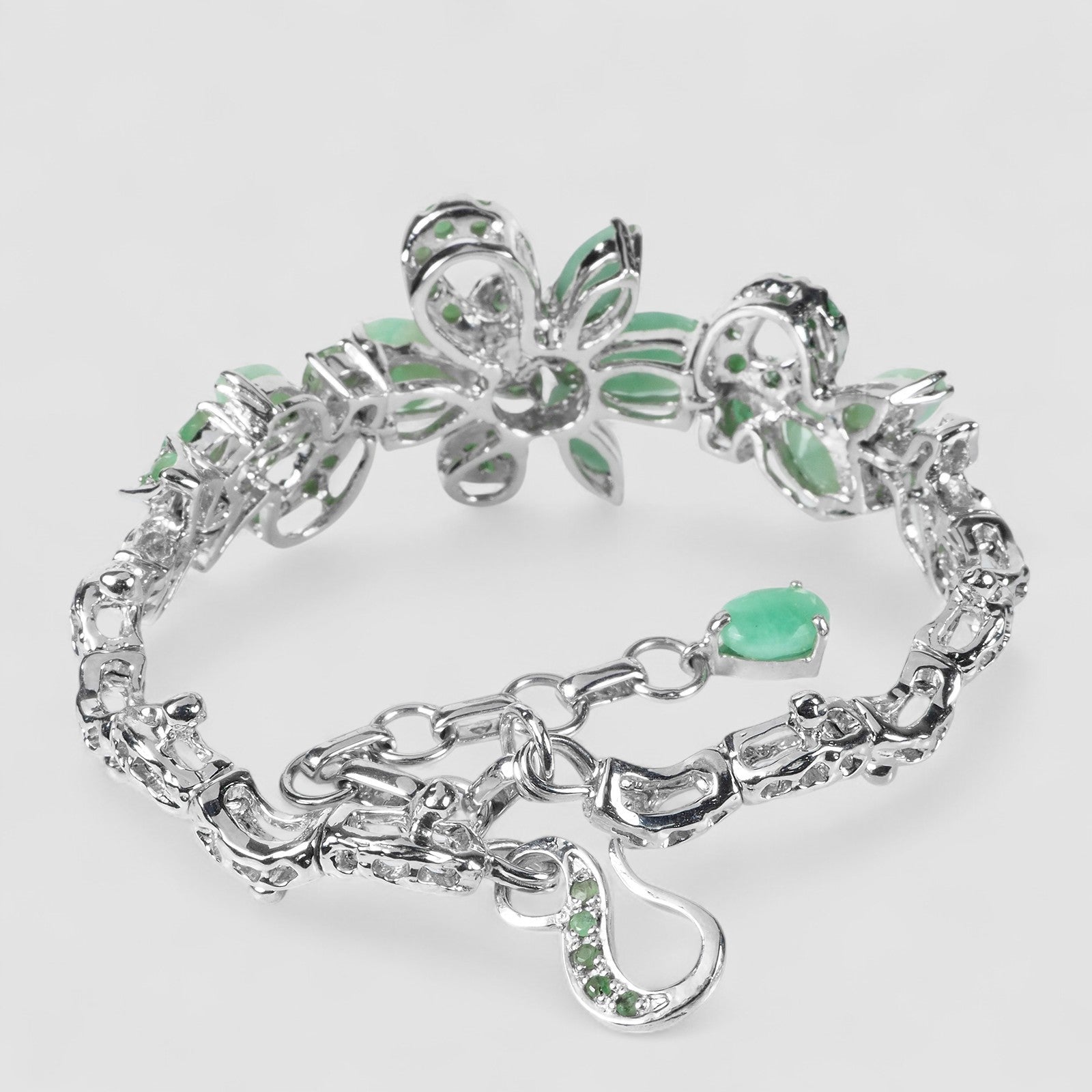 Green Emerald 925 Sterling Silver White Gold Bracelets, Natural Gemstone