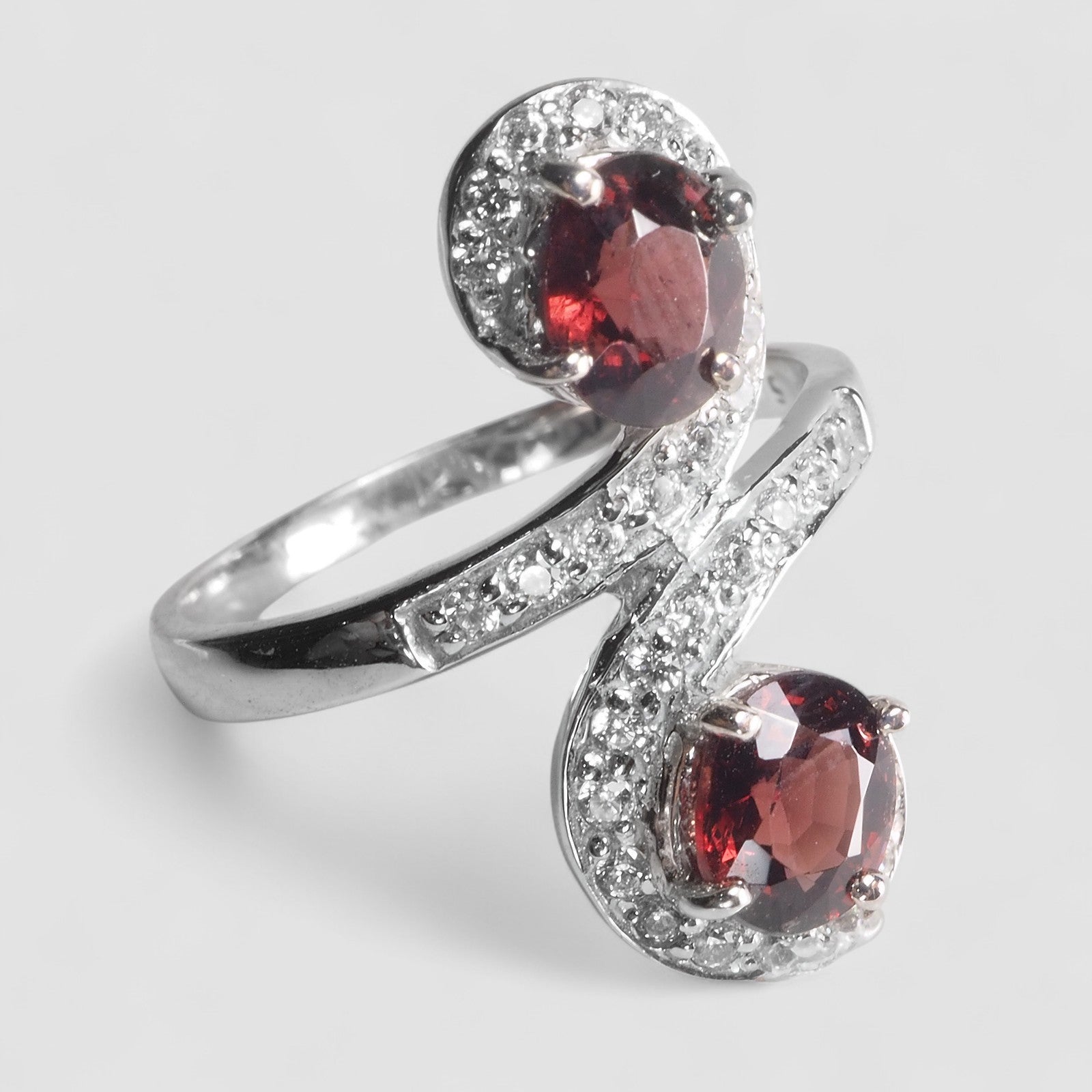 Duo Stone Red Spinel 925 Sterling Silver Ring