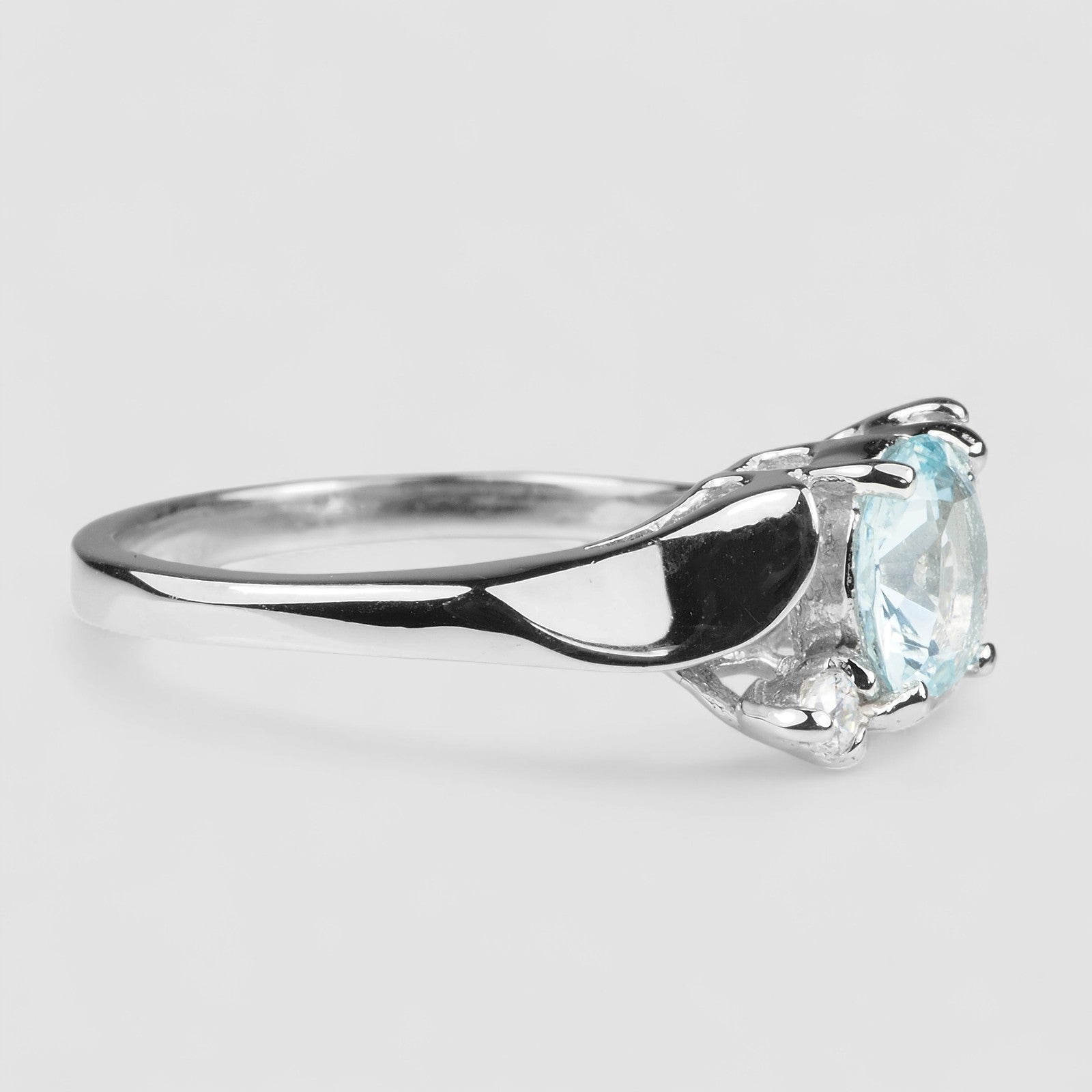 WHITE GOLD RING BLUE AQUAMARINE 925 STERLING SILVER