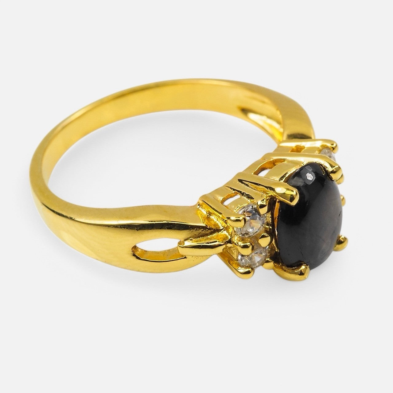 Thailand Black Star Sapphire 24K Gold 925 Sterling Silver Ring, Simple Everyday Ring, Free Resizing