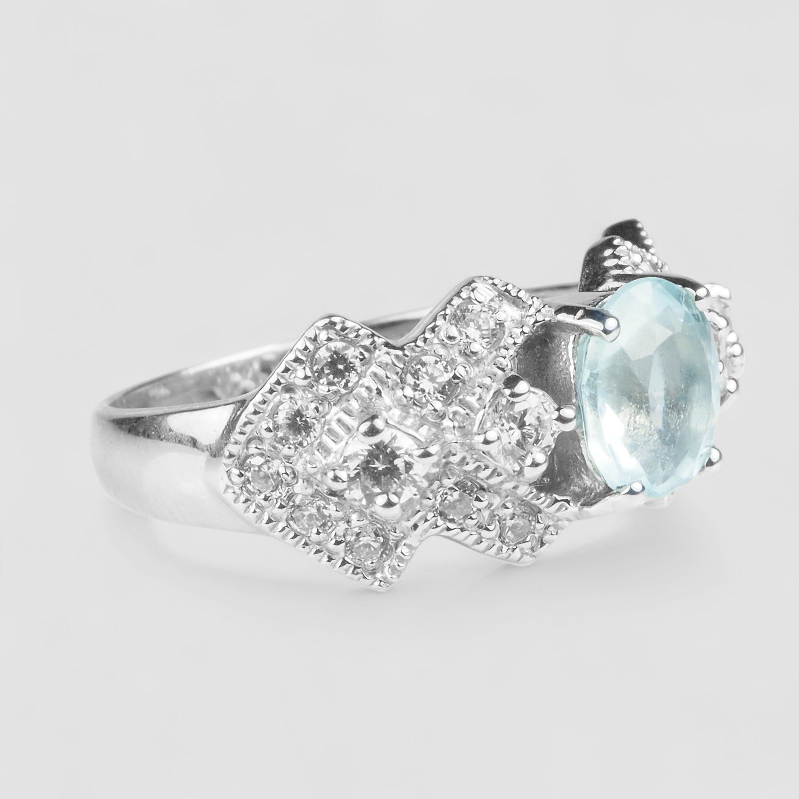 Blue Aquamarine 925 Sterling Silver Ring