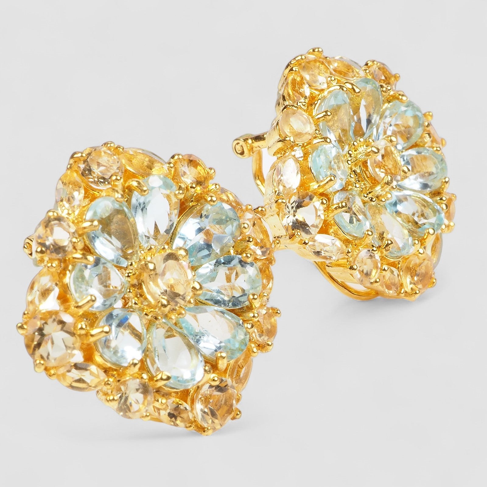 Blue Aquamarine 925 Sterling Silver 24k Gold Earrings, All Occasion Everyday Earrings