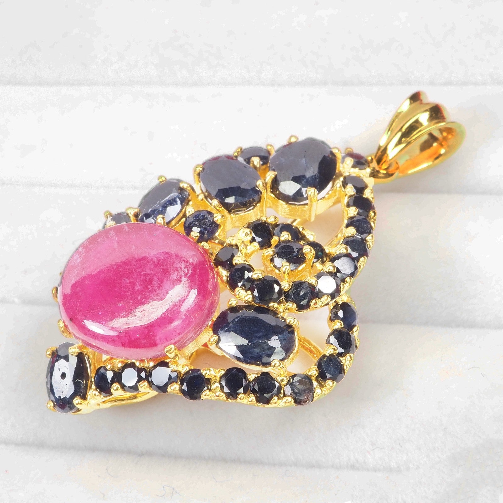 Red Ruby 925 Sterling Silver 24K Gold Pendants, Natural Gemstone, Everyday